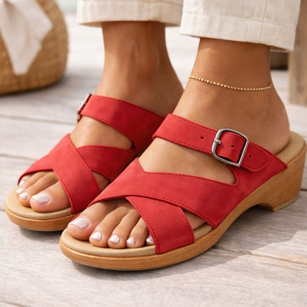 Dansko Sandals Women Size 10-11 US 41 EU Red Strappy Wedge Boho Y2K Kork Shoe